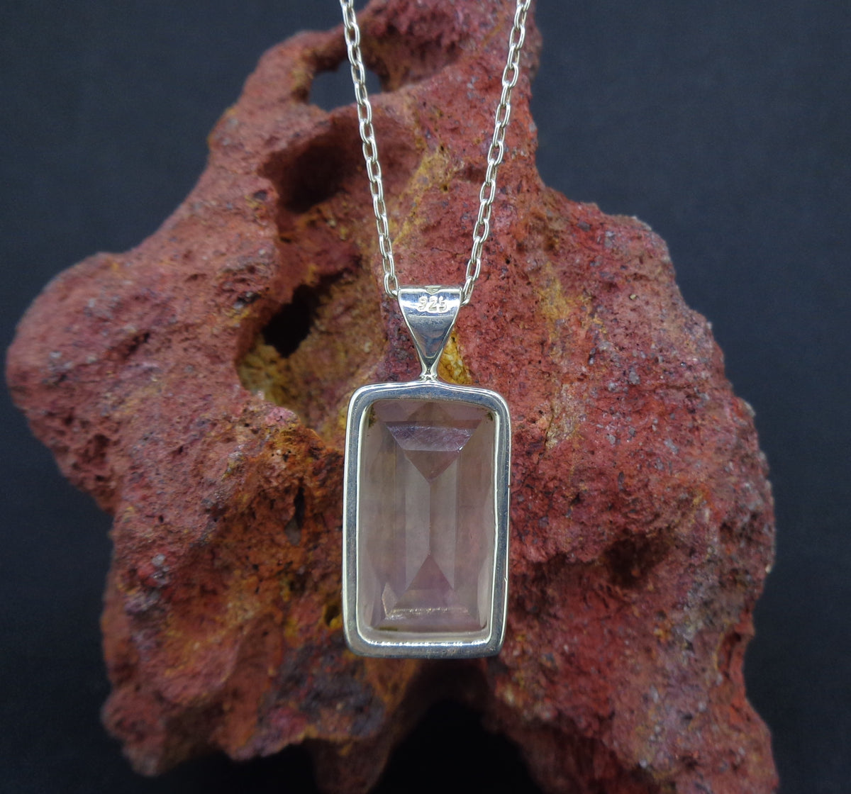Faceted Rose Quartz Sterling Silver Pendant