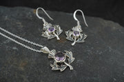 Amethyst Thistle Sterling Silver Pendant & Earrings Set