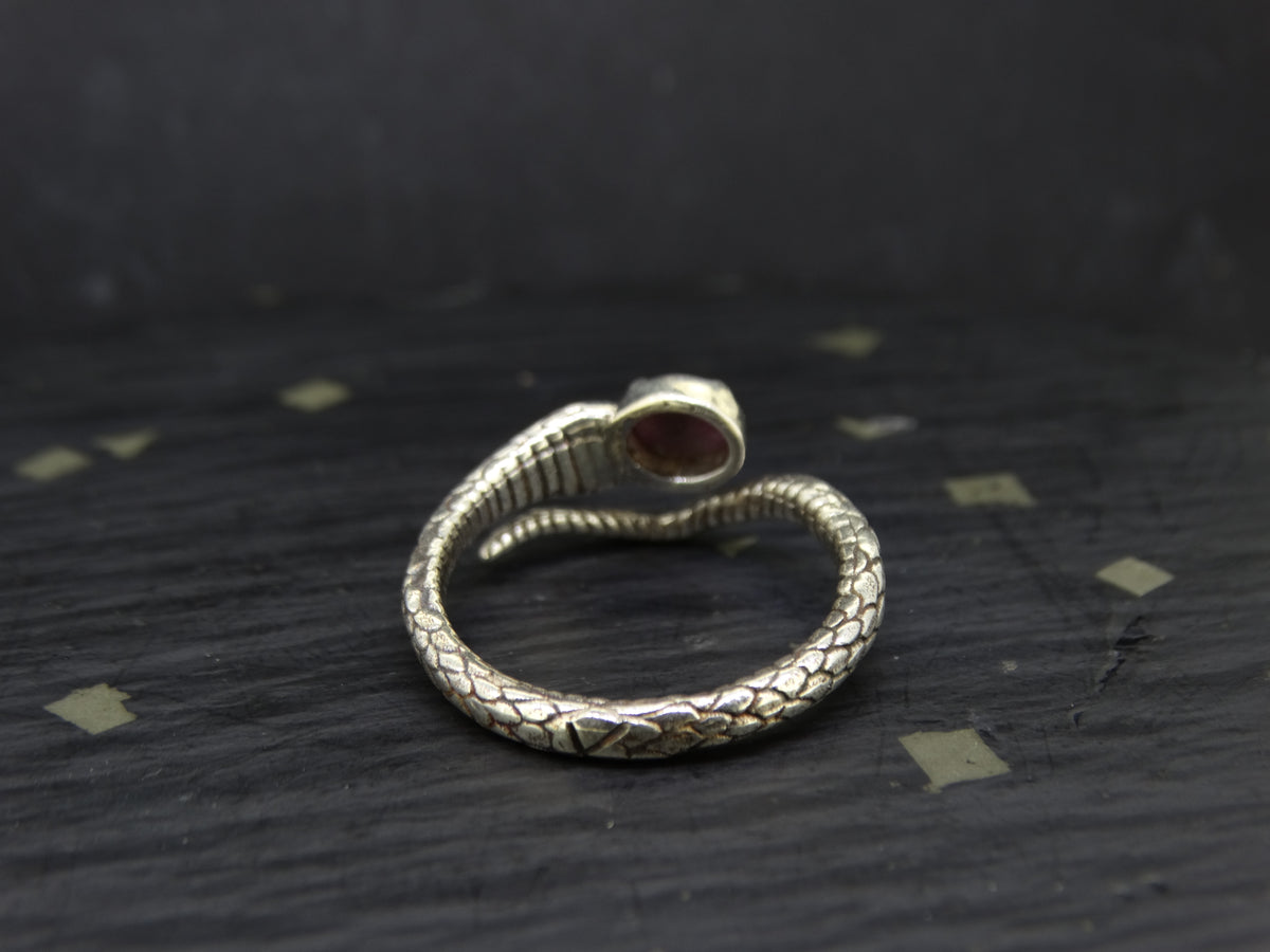 Natural Pink Star Ruby Sterling Silver Serpent Ring