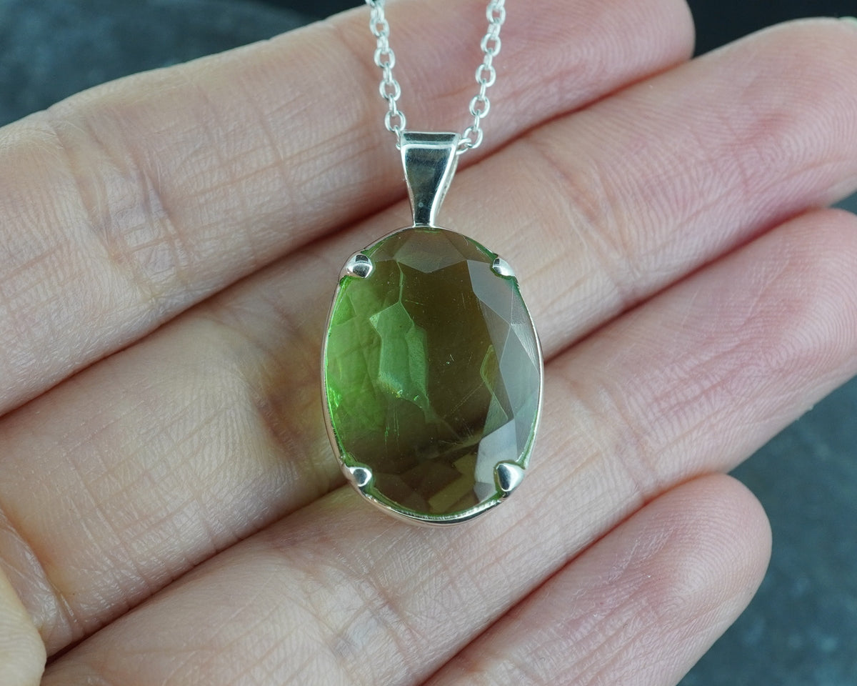 Faceted Oval Edinburgh Sea Glass Sterling Silver Claw Set Pendant