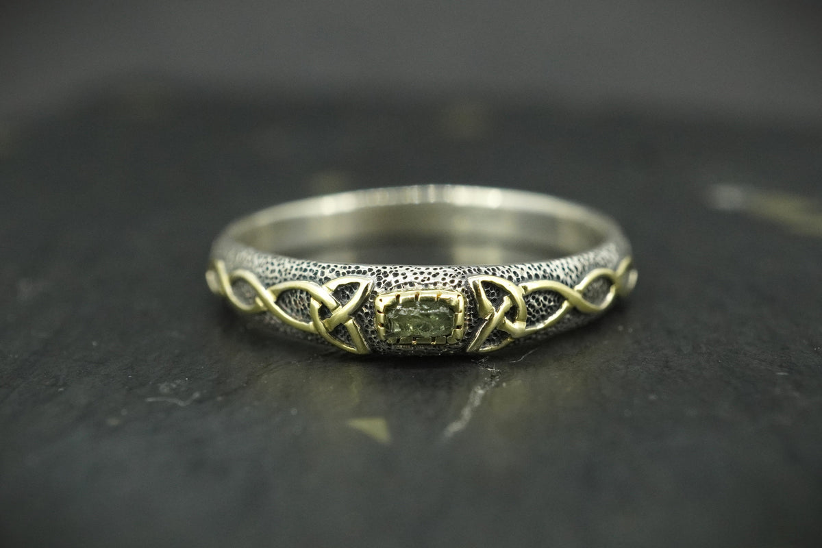Scottish Sapphire Rough Shard with Scottish Gold Celtic Ring
