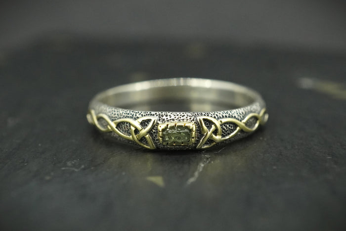 Scottish Sapphire Rough Shard with Scottish Gold Celtic Ring