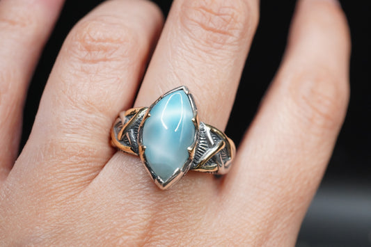AAA 3ct Larimar Ring with 18ct Gold & Sterling Silver