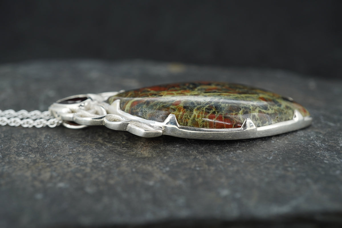 Scottish Lewisian & Pyrope Garnet Sterling Silver Pendant