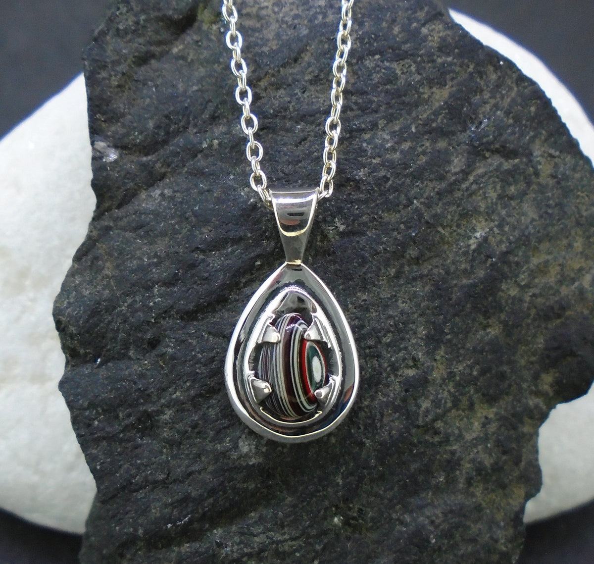 Fordite Sterling Silver Pendant