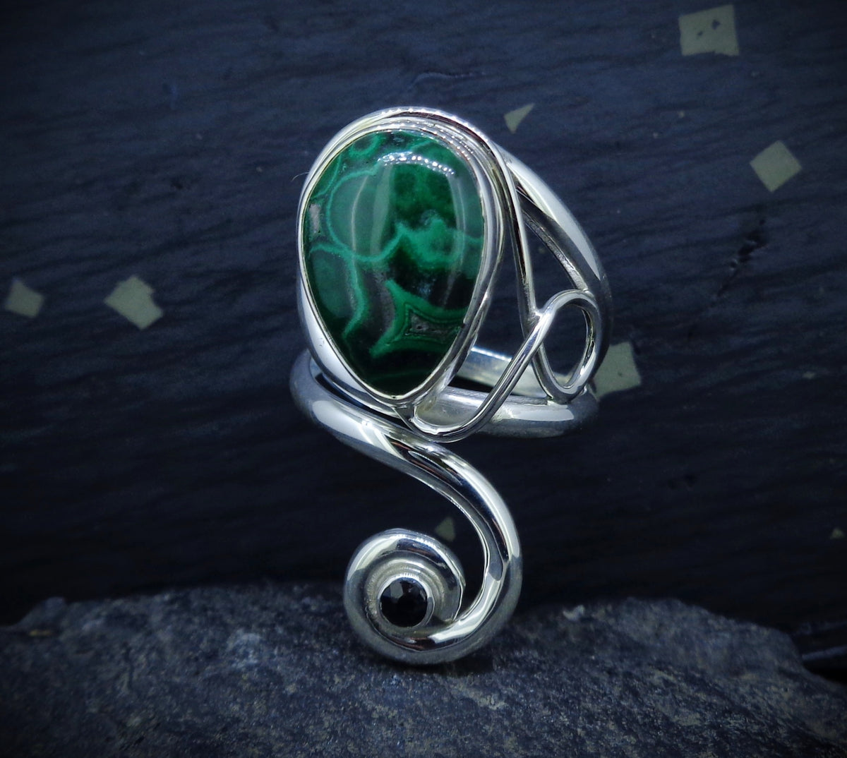 Malachite & Spinel Sterling Silver Ring