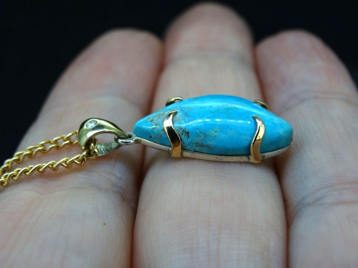 Delicate Rare Cornish Turquoise 18ct Gold and Diamond Pendant