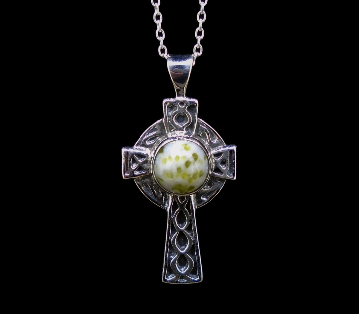Iona Marble Celtic Cross Sterling Silver Pendant