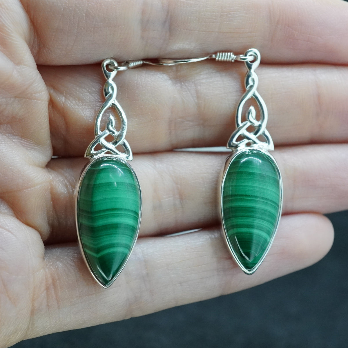 Malachite Celtic Sterling Silver Drop Earrings