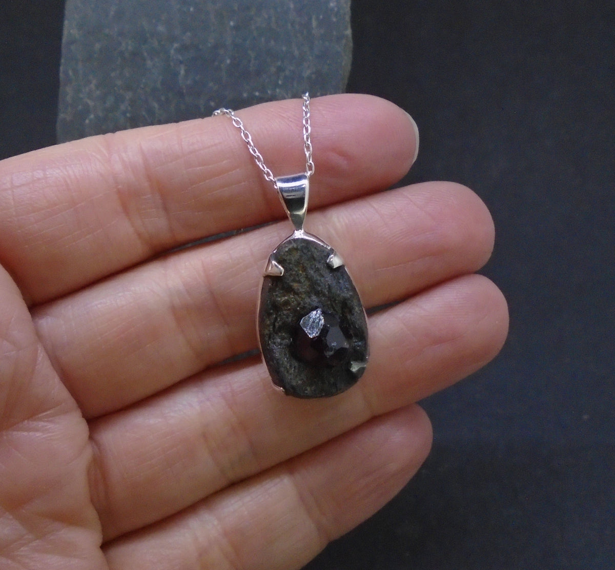 Alaskan Garnet in Mica Sterling Silver Pendant