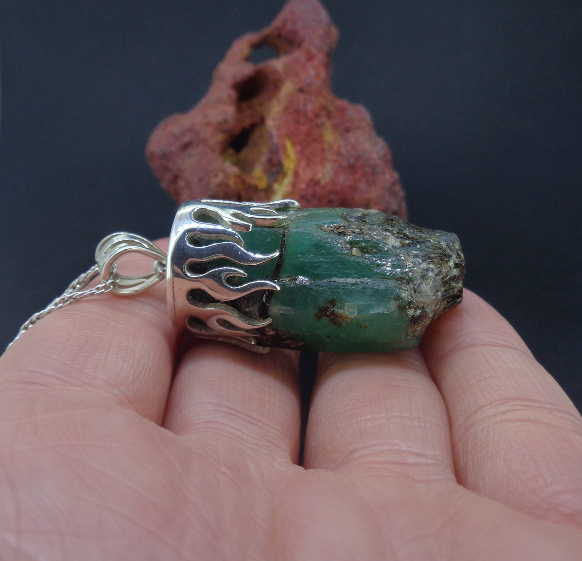 Natural Emerald Shard Sterling Silver Pendant
