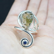 Moldavite & Sapphire Sterling Silver Ring