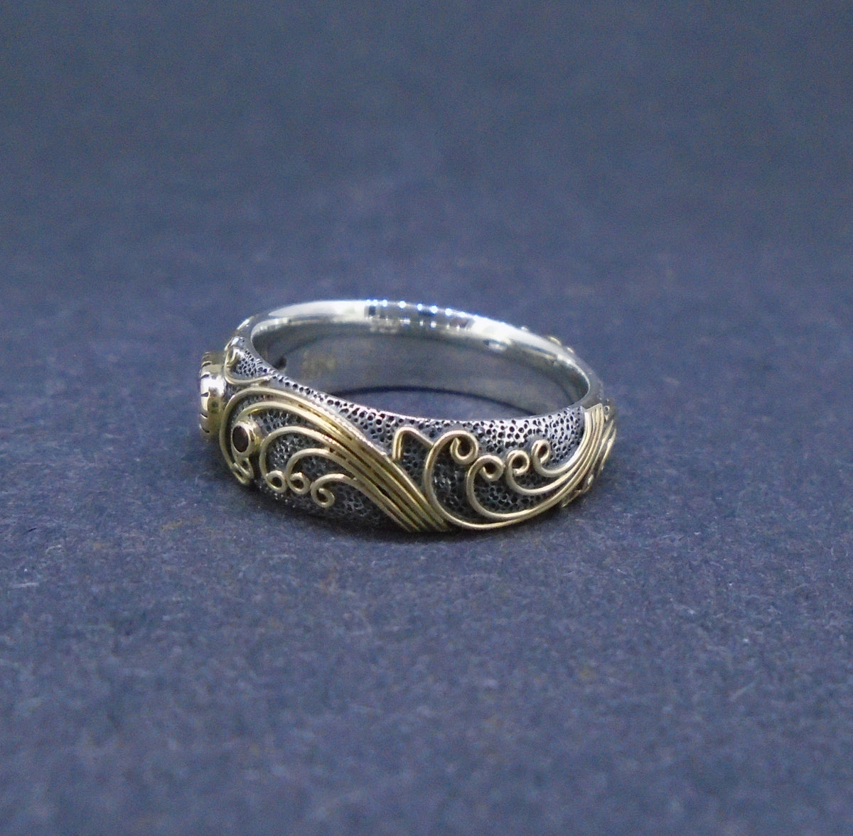 'Tonn-mara' Scottish Amethyst & Elie Ruby Scottish Gold & Silver Ring
