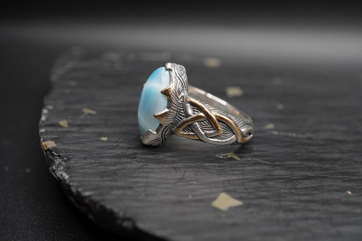AAA 3ct Larimar Ring with 18ct Gold & Sterling Silver