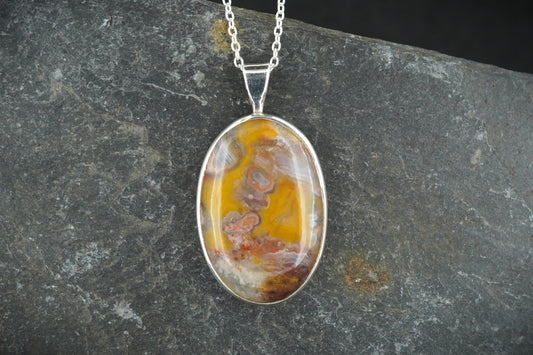 Burn Anne Agate Sterling Silver Oval Celtic Pendant
