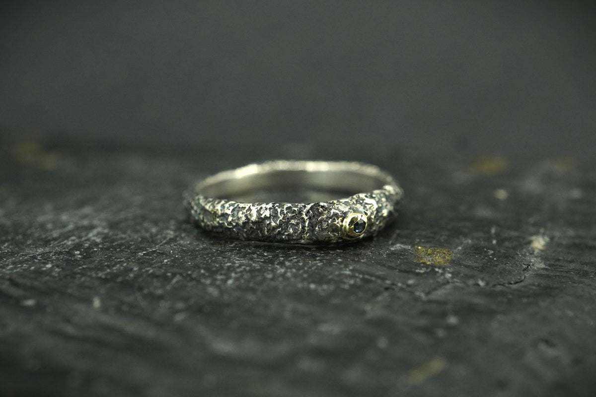 Scottish Sapphire Textured Celtic Ring with Sterling Silver & Scottish Gold