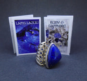 Lapis Lazuli & Sapphire Sterling Silver & 18ct Gold Ring, Size X