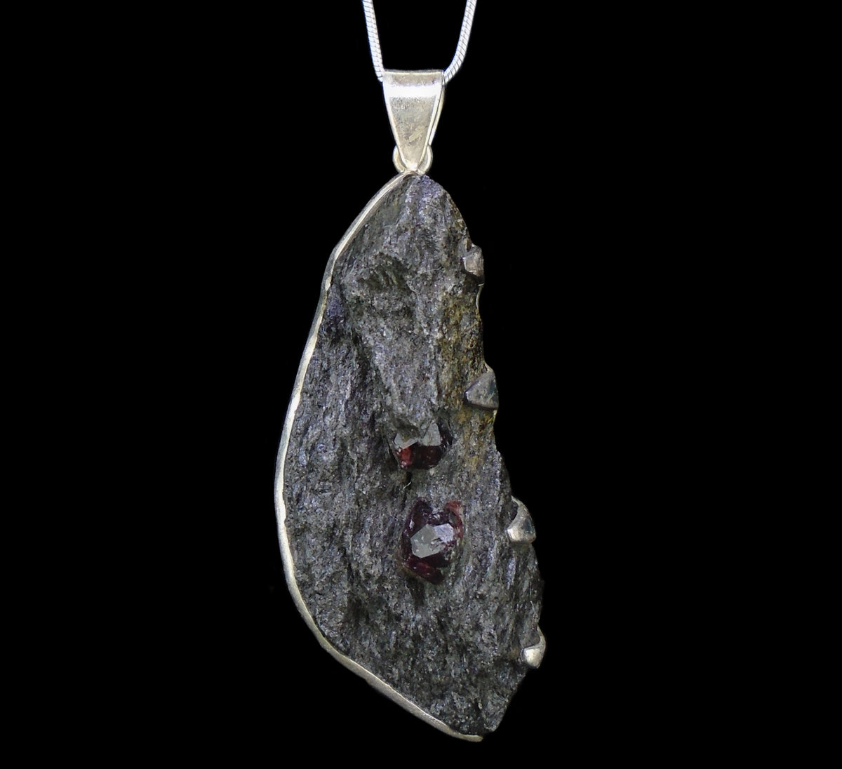 Twin Alaskan Garnets in Mica Sterling Silver Pendant