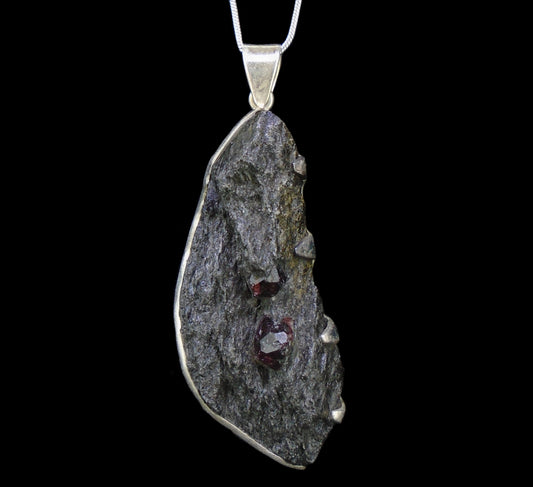 Twin Alaskan Garnets in Mica Sterling Silver Pendant