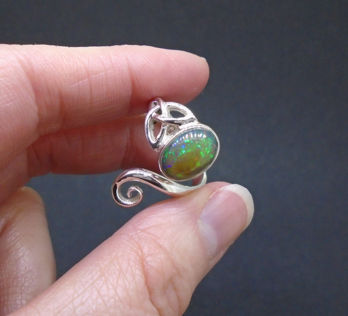 Welo Opal Sterling Silver Celtic Ring