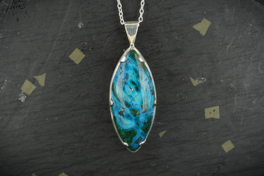 Chrysocolla & Malachite Sterling Silver Pendant