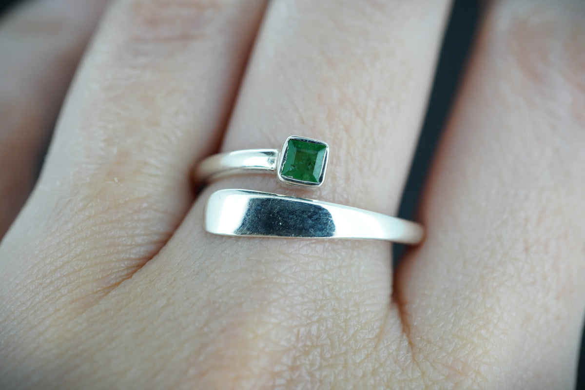 Square Emerald Sterling Silver Wrap Ring