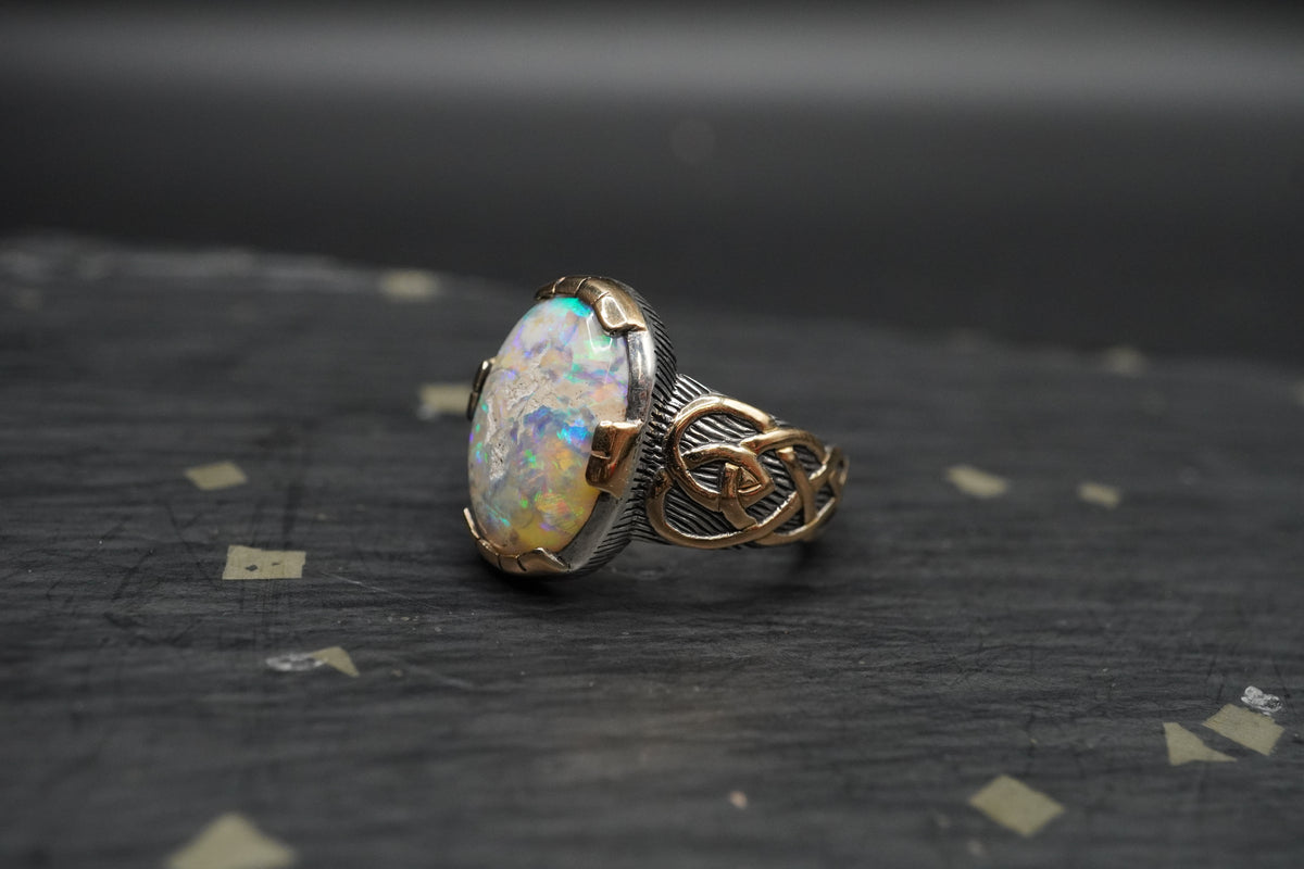 Australian Black Opal Ring with 18ct Gold & Sterling Silver