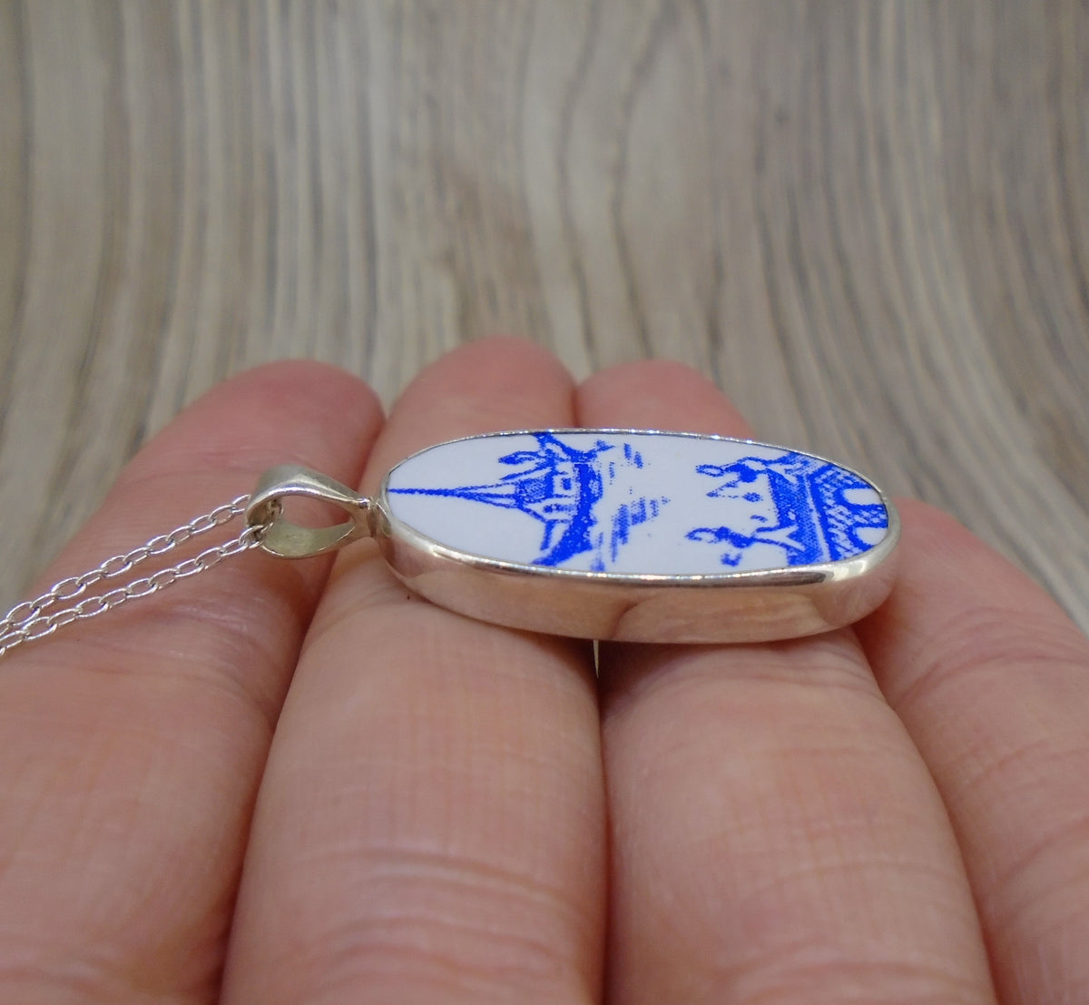 Old Willow Boat & Bridge Sterling Silver Pendant