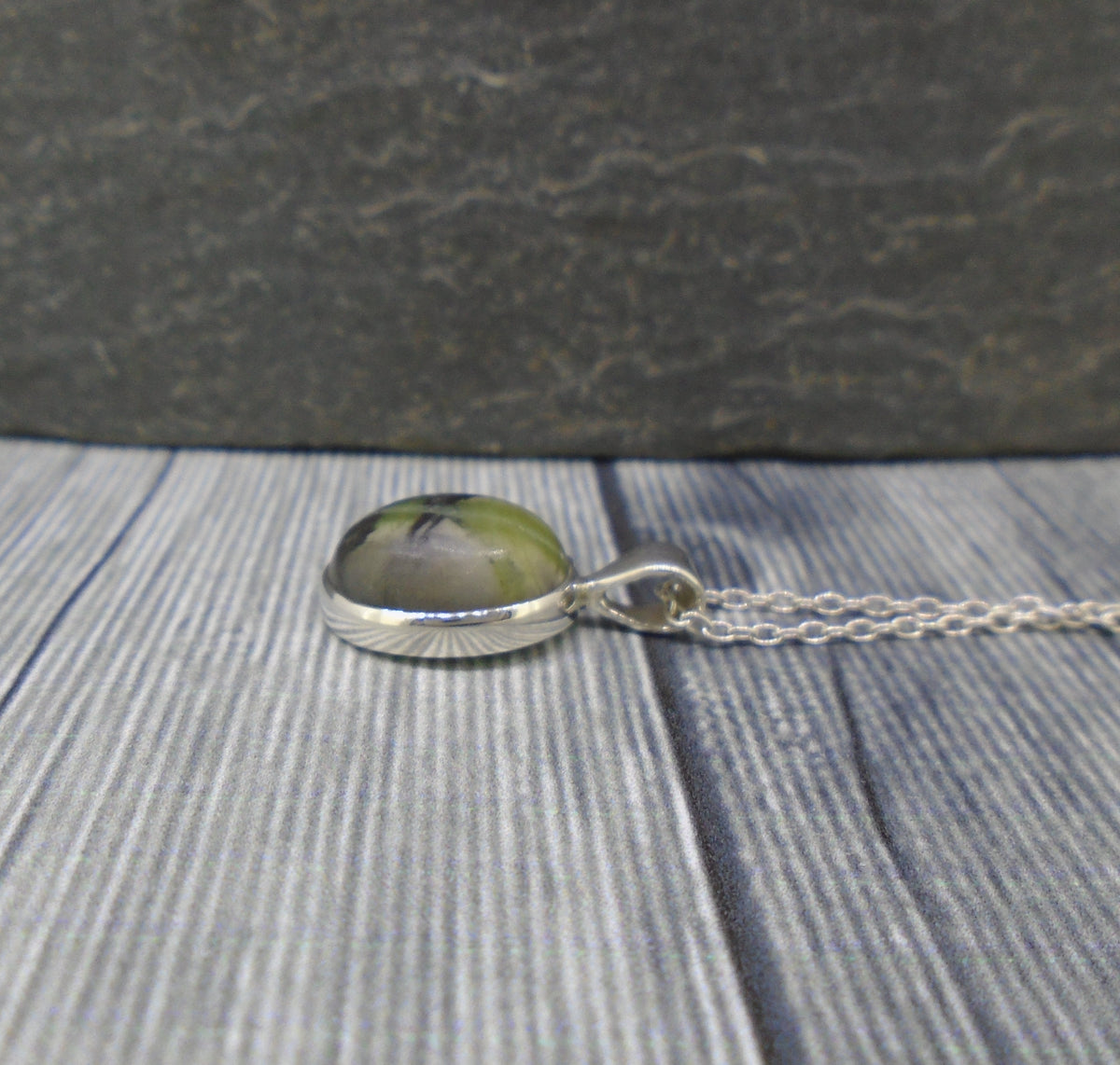 Dainty Skye Marble Sterling Silver Oval Pendant