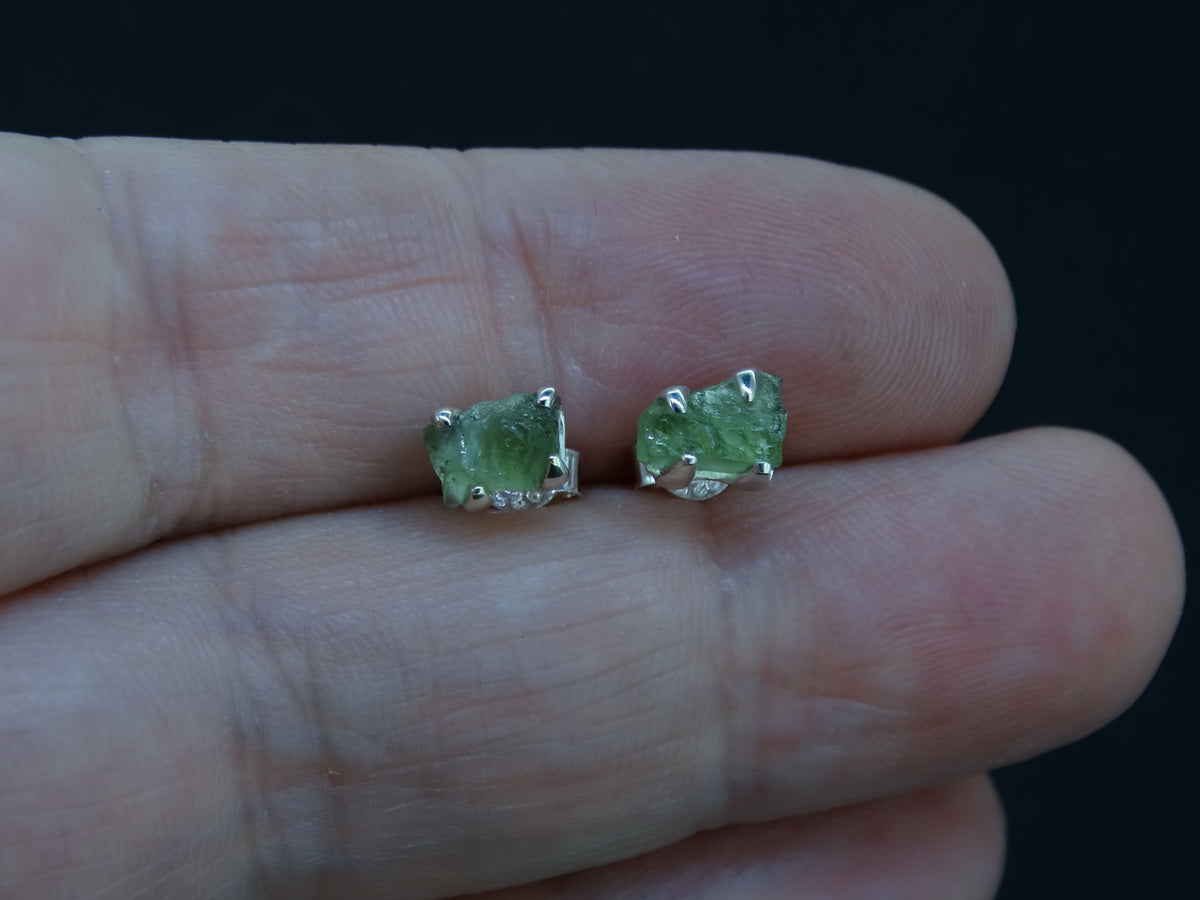Moldavite Sterling Silver Stud Earrings