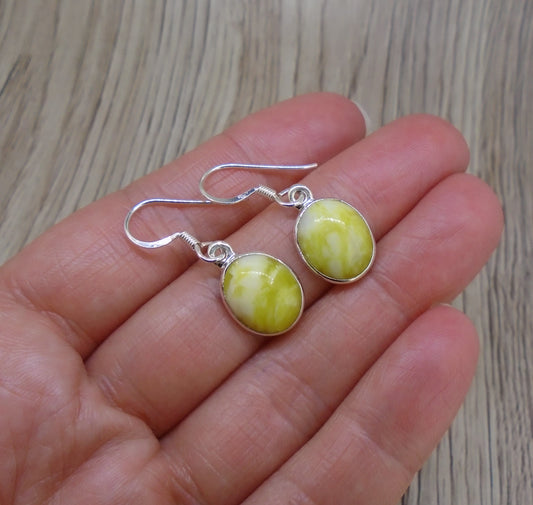 Highland Marble Oval Drop Sterling Silver Earrings