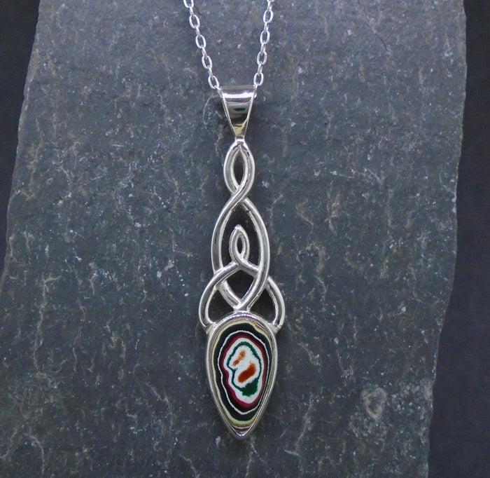 Fordite Sterling Silver Celtic Pendant