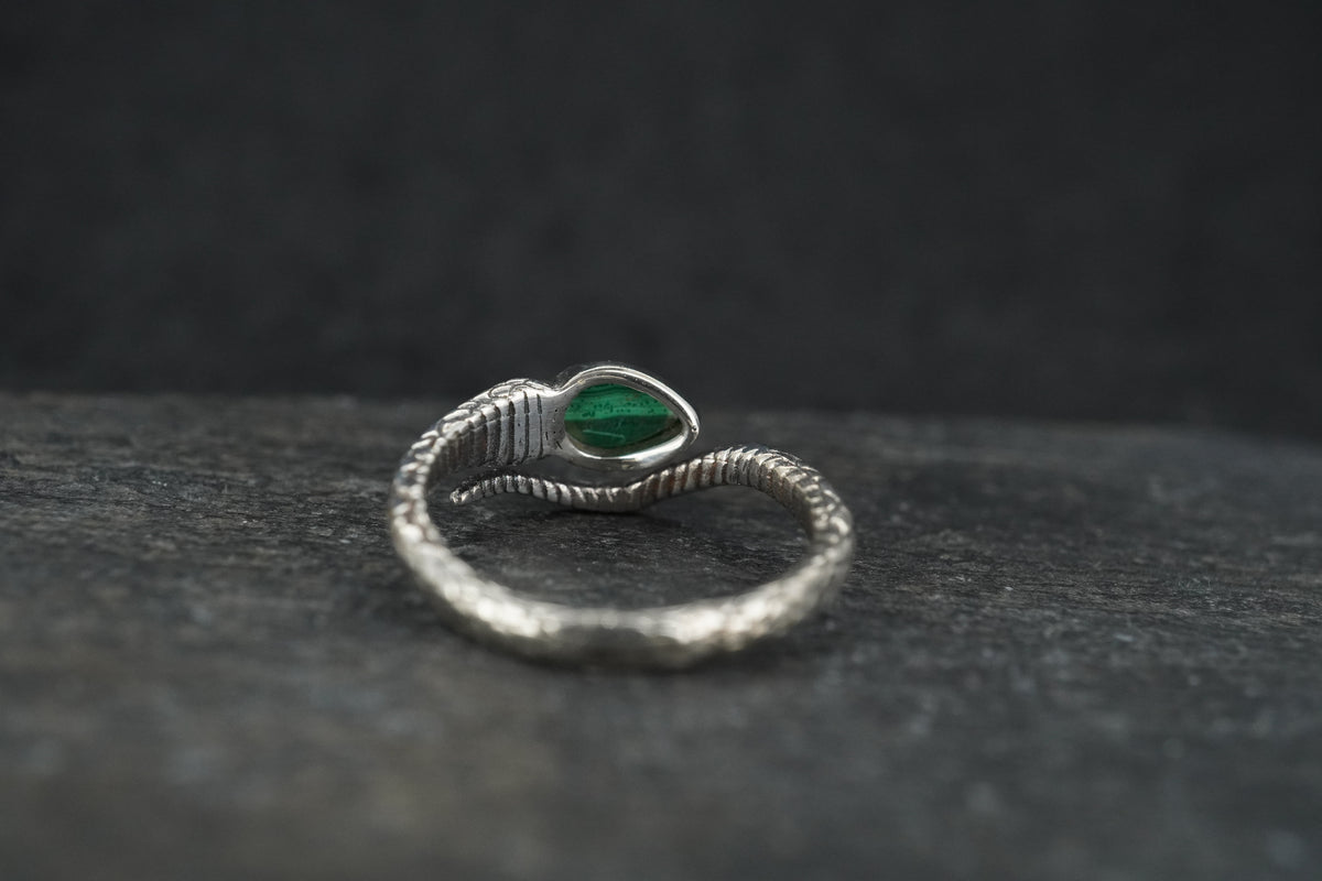 Malachite Sterling Silver Serpent Ring