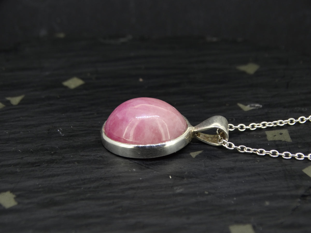 Natural Pink Ruby Sterling Silver Round Pendant