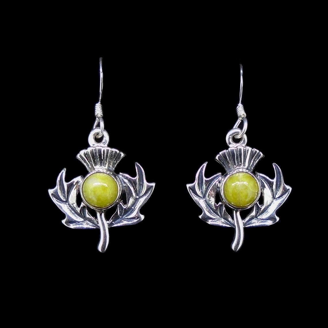 Highland Marble Scottish Thistle Sterling Silver Earrings