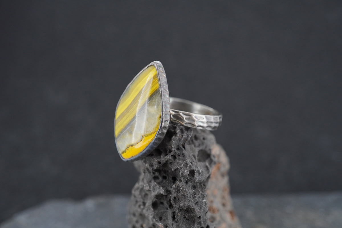 Bumblebee Jasper Hammered Sterling Silver Ring