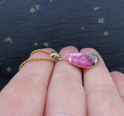 Rare Tugtupite Gemstone 18ct Gold & Sterling Silver Pendant
