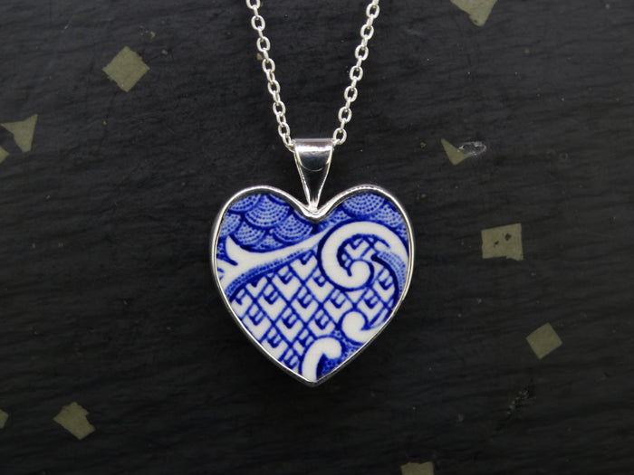 Old Willow 'Wave' Sterling Silver Heart Pendant