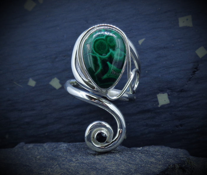 Malachite & Spinel Sterling Silver Ring
