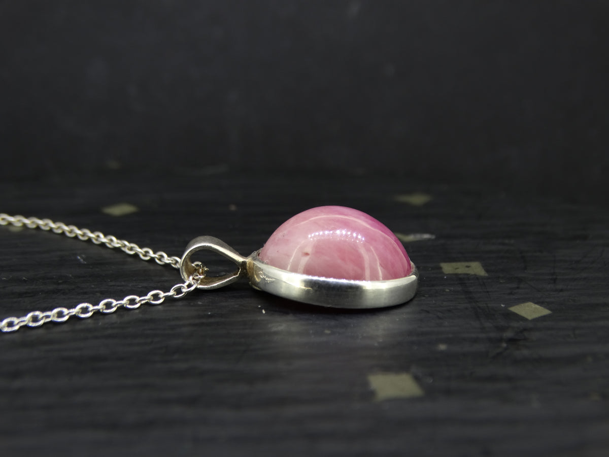 Natural Pink Ruby Sterling Silver Round Pendant