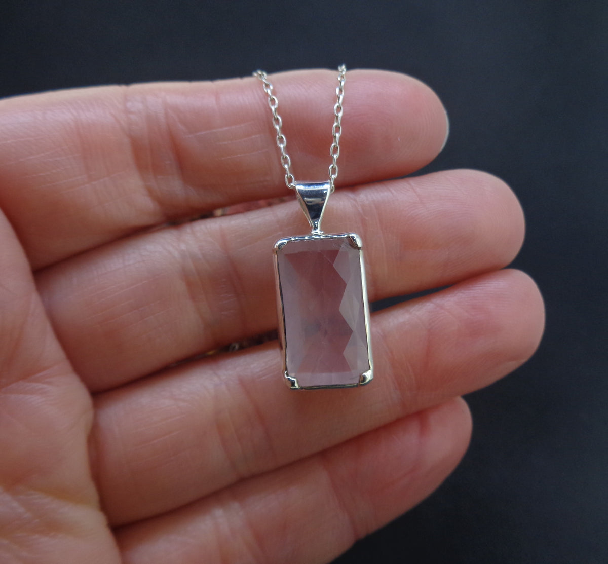 Faceted Rose Quartz Sterling Silver Pendant