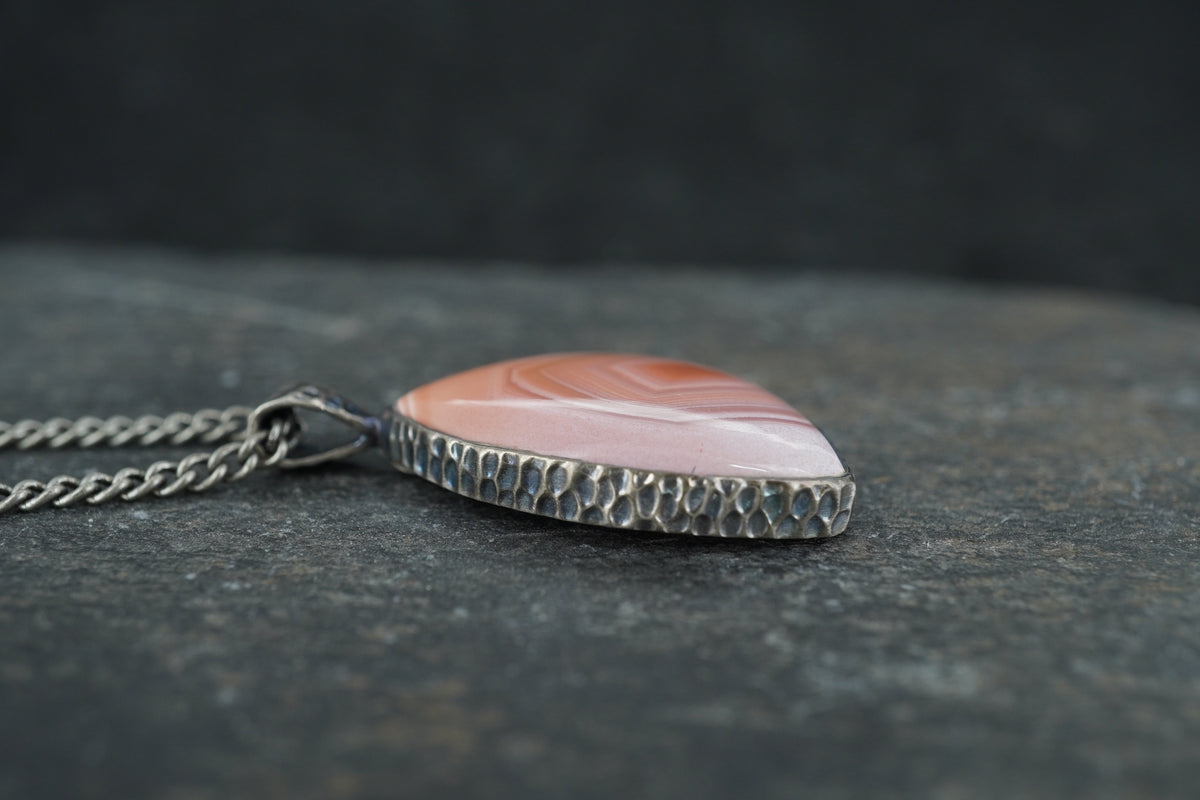 Scottish Agate Sterling Silver Hammered Pendant