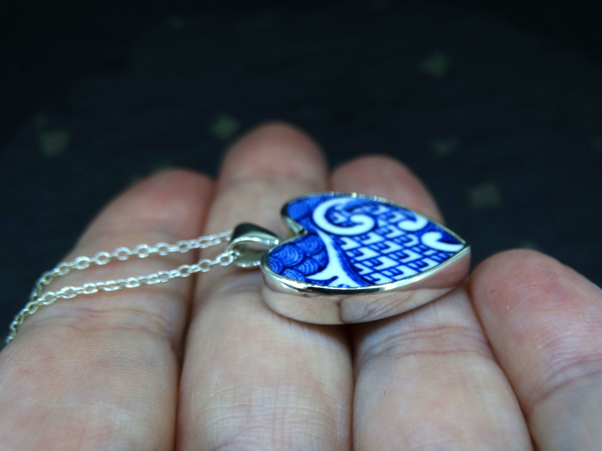Old Willow 'Wave' Sterling Silver Heart Pendant