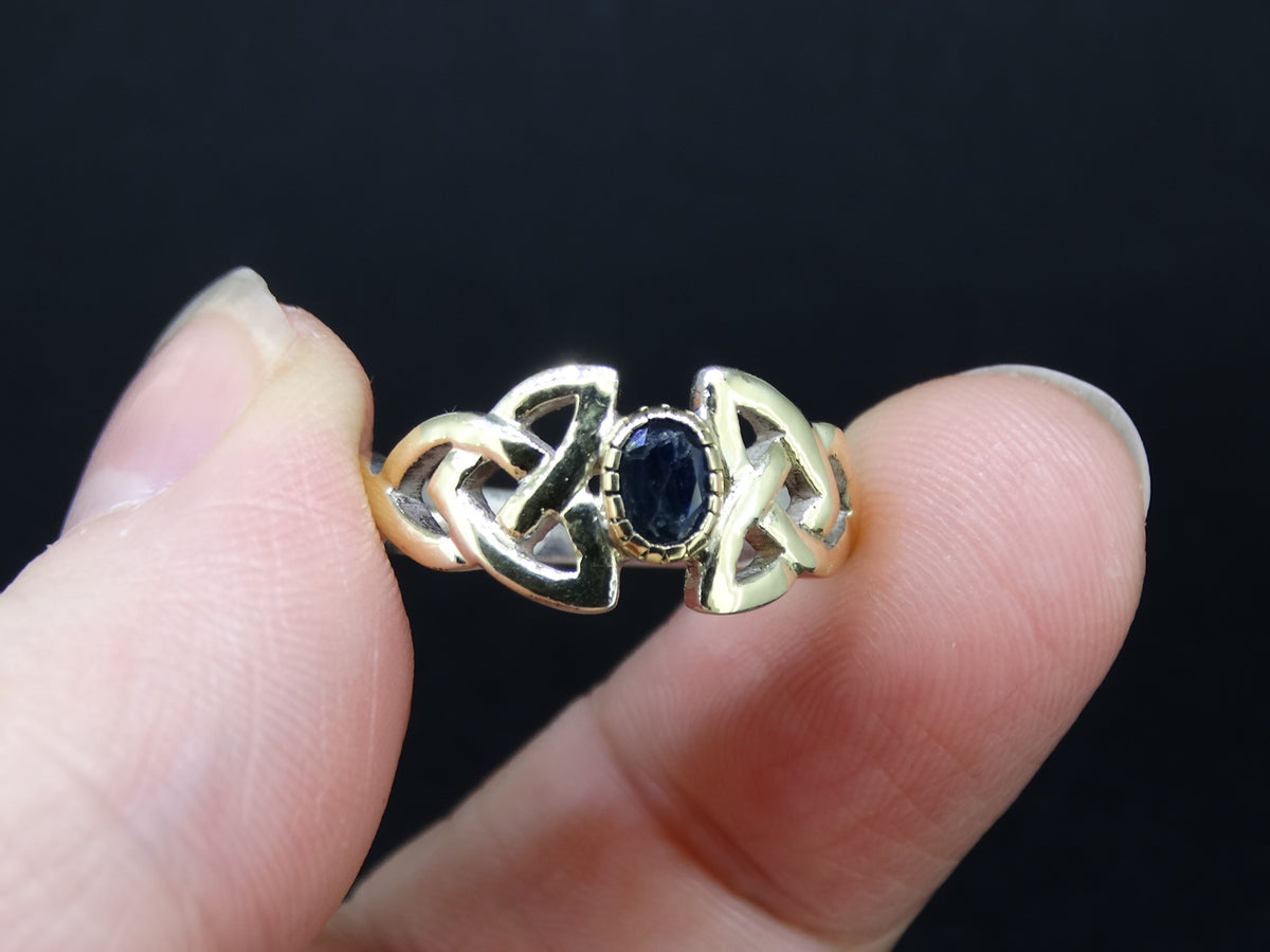 Scottish Sapphire with Scottish Gold Celtic Trinity Knot Ring