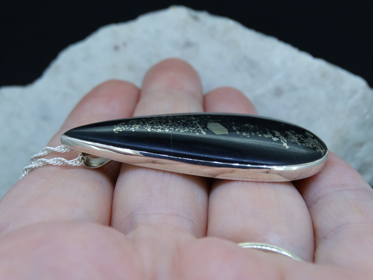 Swiss Pyrite in Black Slate Sterling Silver Pendant
