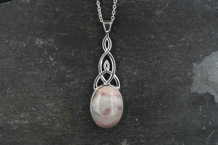 Rare Pink Skye Marble Sterling Silver Celtic Pendant
