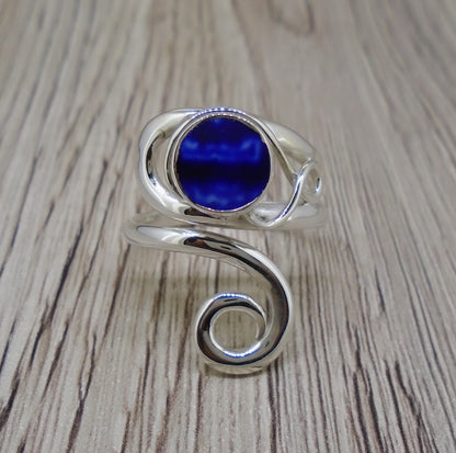 Old Willow Flow Blue Style Sterling Silver Adjustable Twist Ring