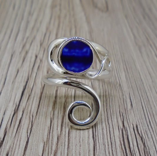 Old Willow Flow Blue Style Sterling Silver Adjustable Twist Ring