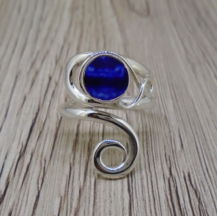 Old Willow Flow Blue Style Sterling Silver Adjustable Twist Ring