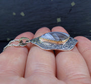 'Fehu' Ardownie Agate, on a Scottish Gold & Silver Pendant